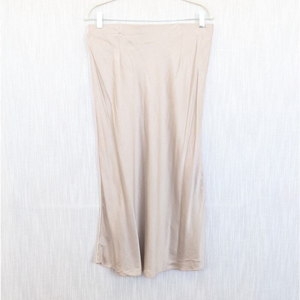 Quince Midi Silk Skirt Womens L Cream/Beige A-line Pull On - Picture 3 of 8